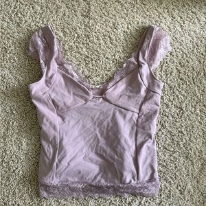 Free People Lavender Lace Trim Top